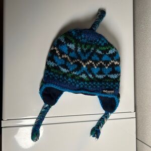 everest designs sherpa earflap blue wool fleece lined youth size 5-12  knit hat